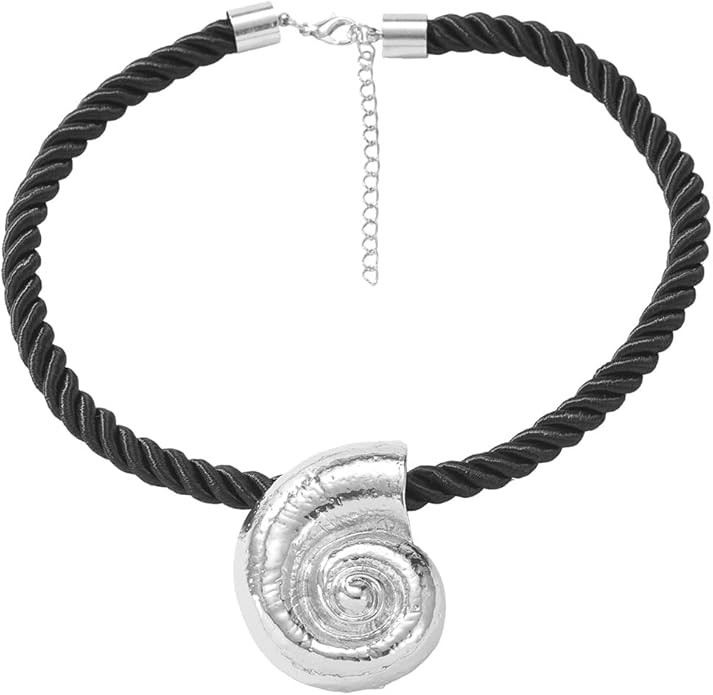 Conch Mermaid Sea Shell Choker Necklace with Black Rope Chain for Women Men Unisex,Summer Hawaiia... | Amazon (US)