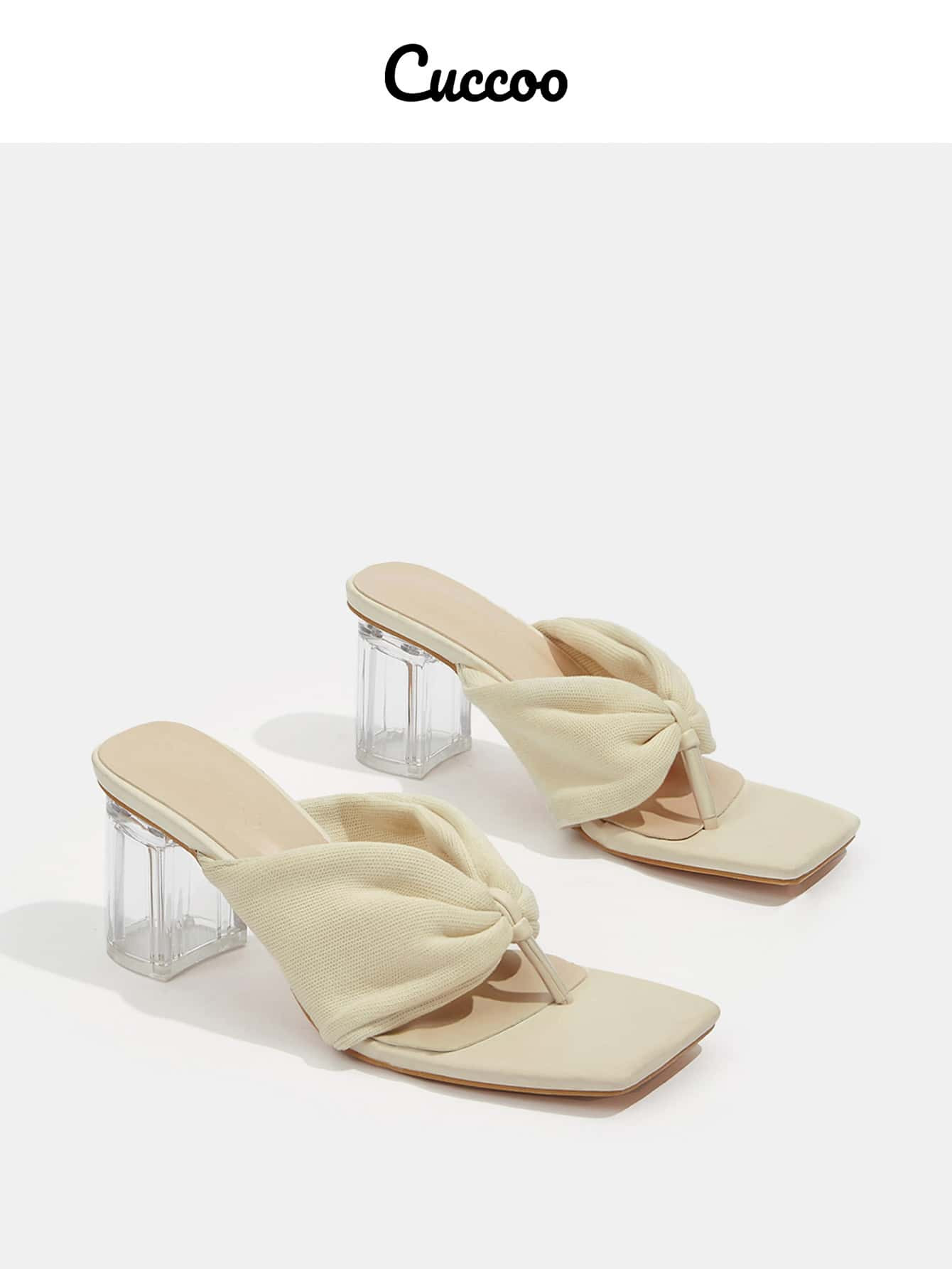 Cuccoo Knot Detail Chunky Heeled Sandal Mules | SHEIN