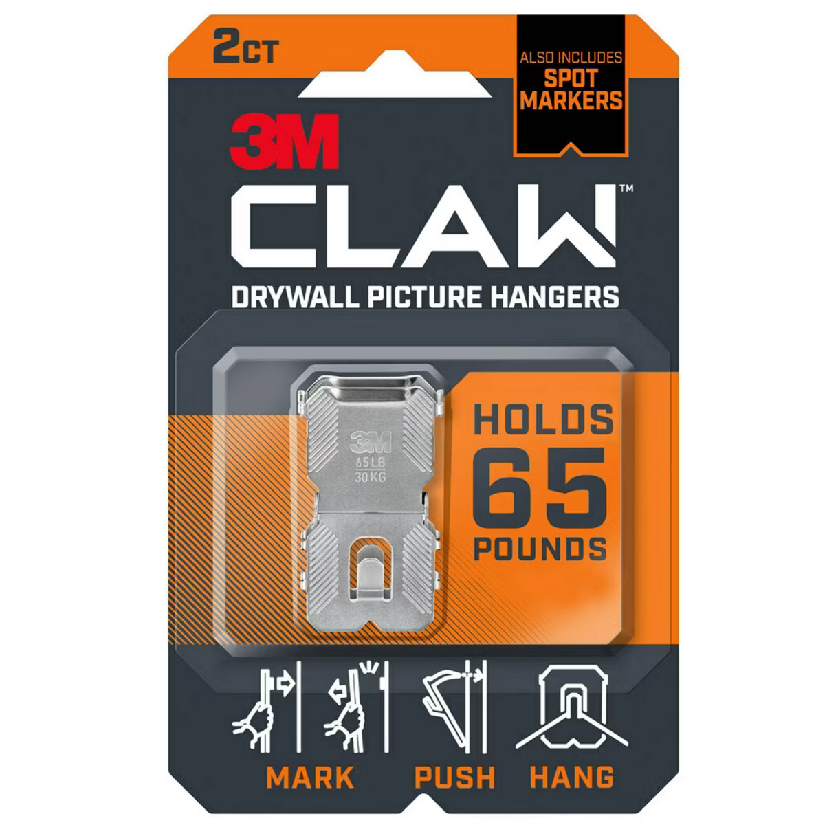 3M Claw Drywall Picture Hanger 65lb with Temporary Spot Marker + 2 hangers and 2 markers | Target