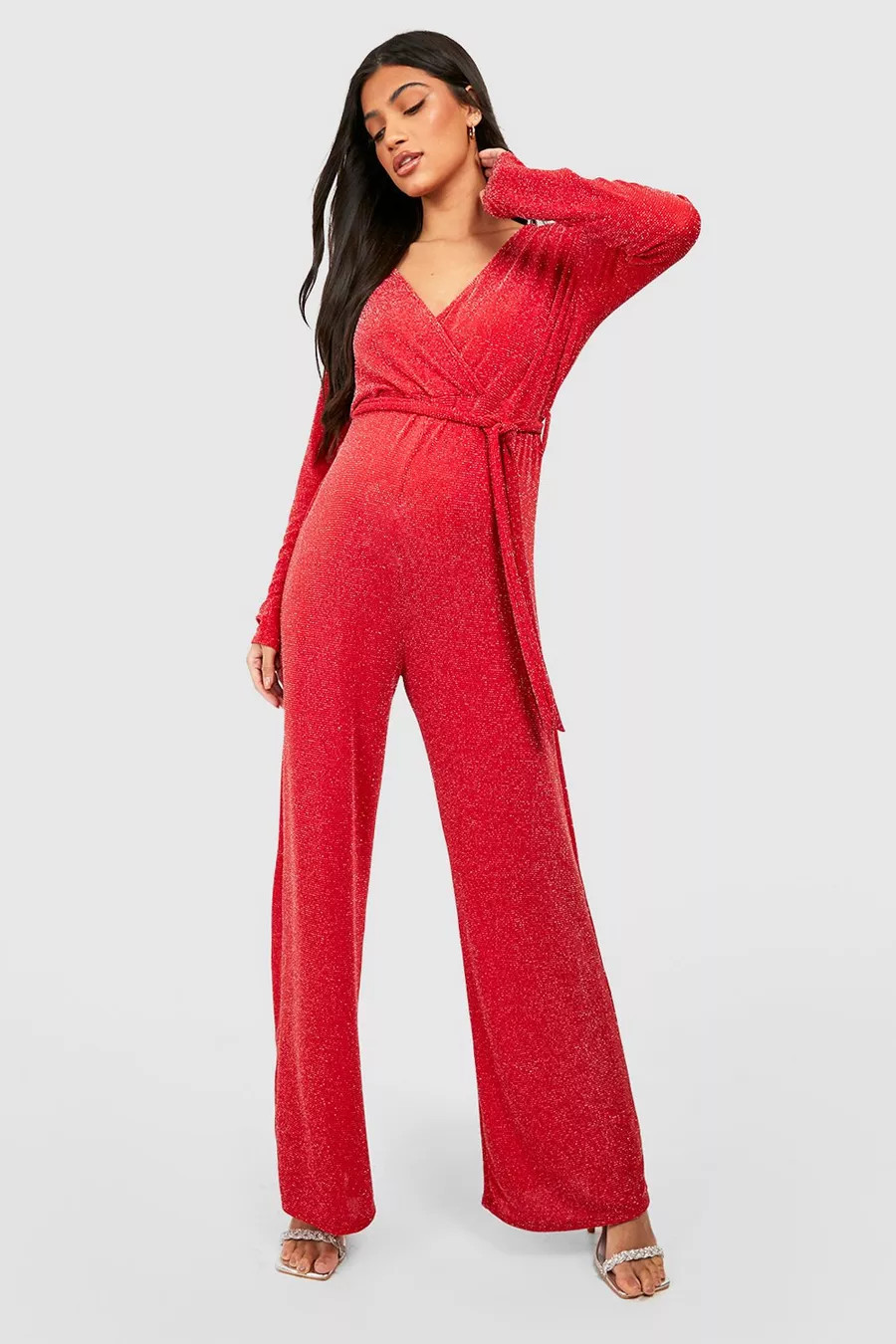 Maternity Glitter Wrap Jumpsuit | Boohoo.com (US & CA)