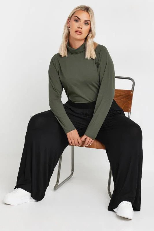 Plus Size Black Wide Leg Stretch Trousers | Yours Clothing UK