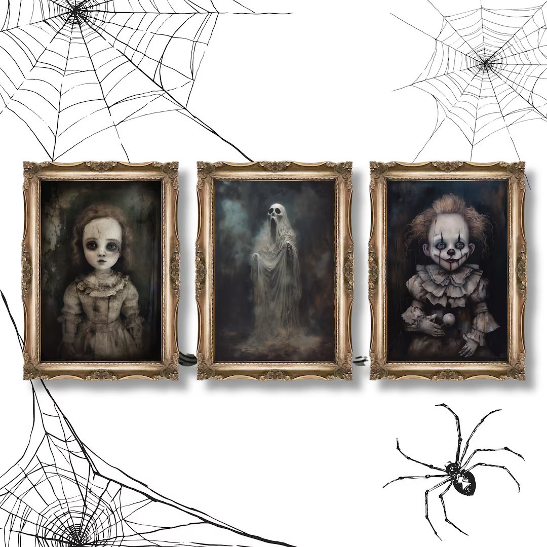 Set of 3 Halloween Prints | Scary Doll Art, Creepy Macabre Decor, Goth Halloween Portraits Art, V... | Etsy (US)