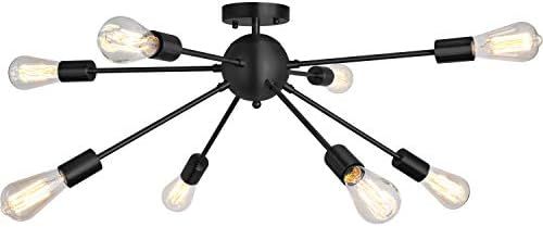 Sputnik Chandelier 8 Lights Modern Semi Flush Mount Ceiling Light Pendant Light Fixture, Black | Amazon (US)