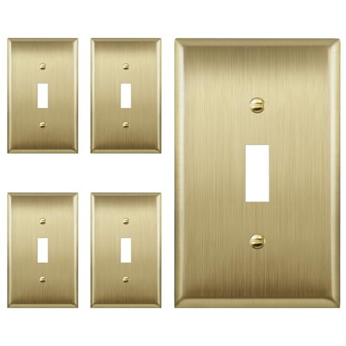 ENERLITES Toggle Switch Metal Wall Plate, 1-Gang, Brushed Brass, 5 Pack | Amazon (US)