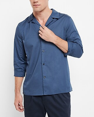 Solid Camp Collar Stretch Cotton Shirt | Express