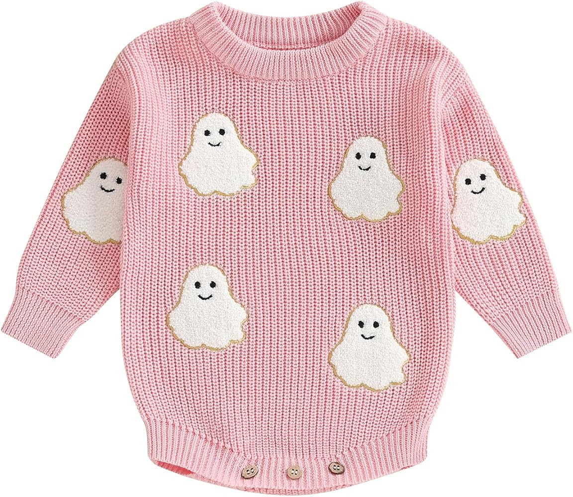 Baby Girl Halloween Outfit Infant Knit Sweater Romper Ghost Patch Long Sleeve Knitwear Cute Fall ... | Amazon (US)