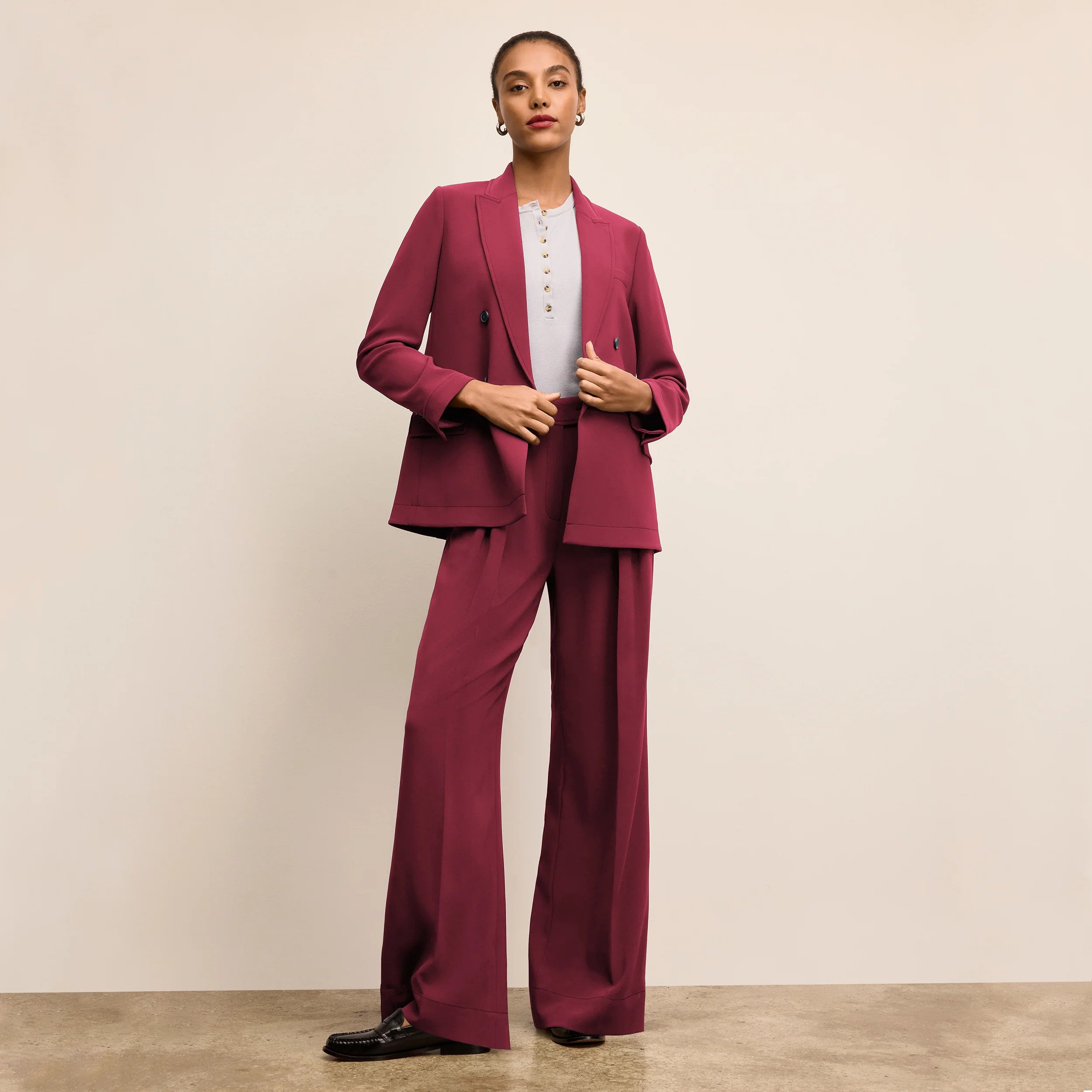 O'Hara Boyfriend Blazer - Everyday Crepe with Topstitch :: Dark Fuchsia | MM LaFleur