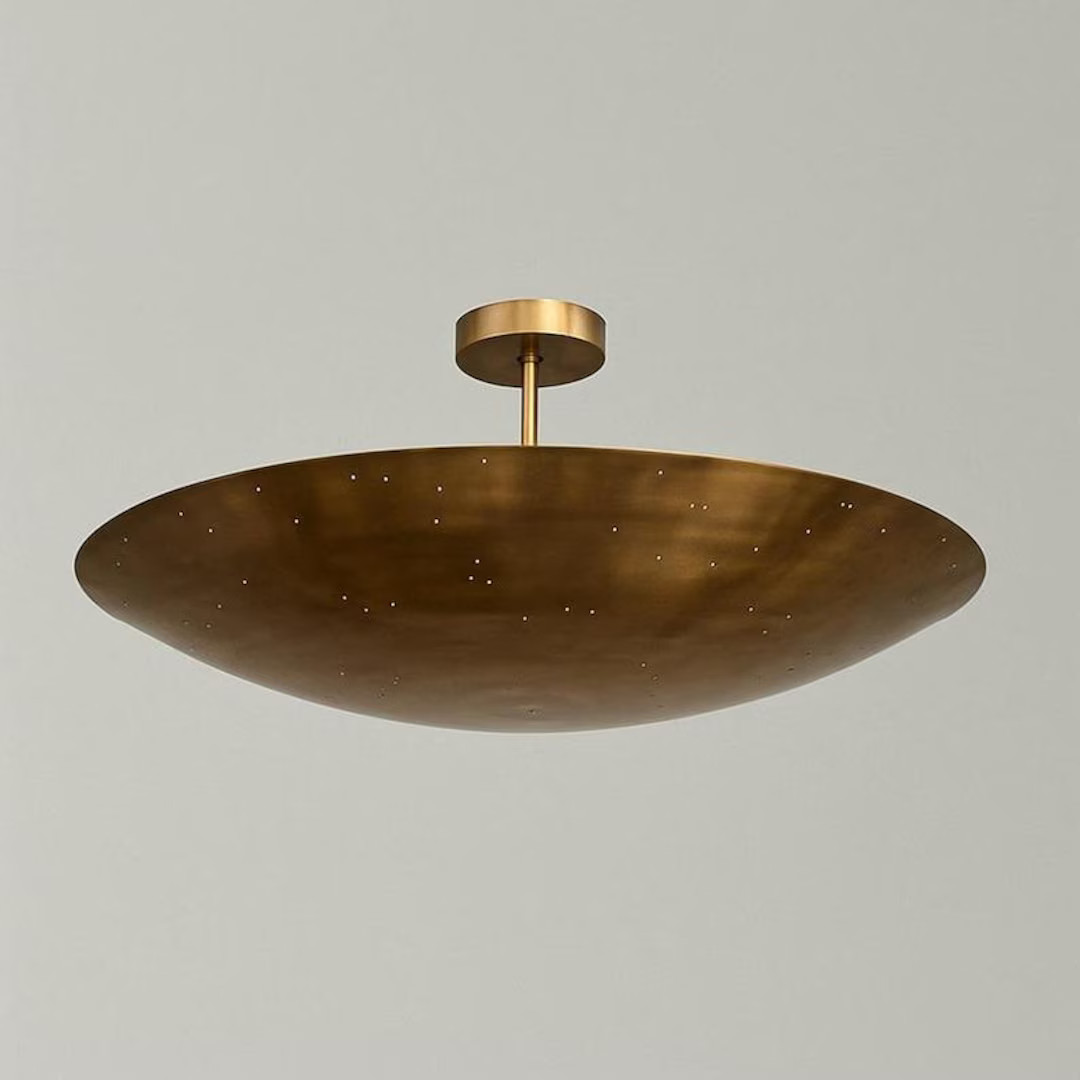 Mid Century Style Six Light Ceiling Flush Mount Pendant Light Brass Perforated Raw Brass Finish C... | Etsy (US)