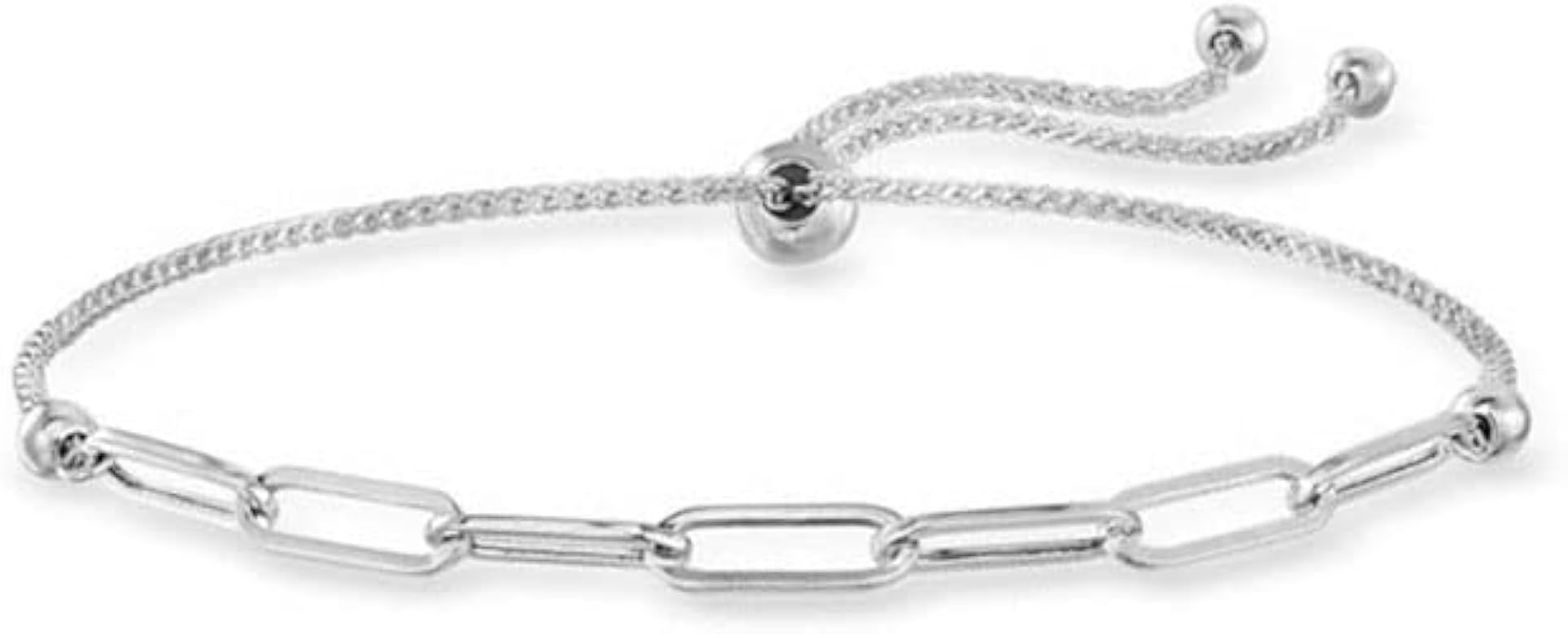 Savlano 5mm 925 Sterling Silver Solid Adjustable Bolo Slider Paperclip Link Bracelet Comes With Gift | Amazon (US)