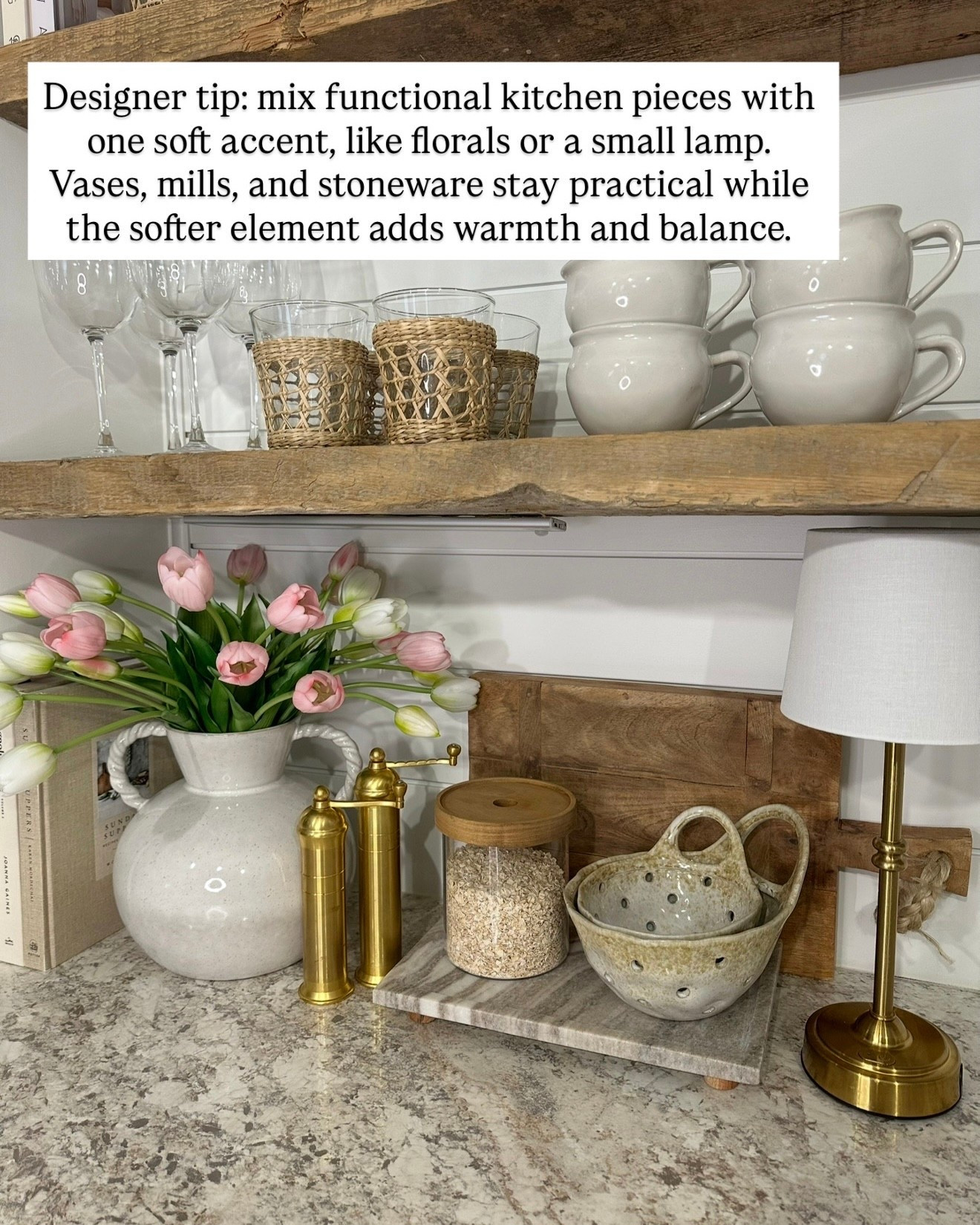 Kitchen Shelf Styling with Warm Neutrals & Brass Accents

Follow @farmtotablecreations on Instagram for daily home styling inspiration and shoppable decor finds.

Mixing functional kitchen pieces with one soft accent is one of my favorite ways to keep open shelves feeling both practical and elevated. Neutral stoneware, glassware, and mills ground the space, while a simple floral arrangement and a small brass lamp add warmth and balance without clutter. Layering wood, ceramic, and brass keeps everything feeling cozy, intentional, and lived-in—perfect for everyday kitchen styling.

#kitchenshelf #kitchenshelving #kitchenshelfdecor #kitchenstyling #counterdecor #kitchencounterdecor #neutraldecor #neutralhome #stoneware #ceramicdecor #brassaccents #woodaccents #openkitchenshelves #kitchendecor #kitcheninspo #homedecor #modernorganic #styledhome

#LTKHome #LTKFindsUnder50 #LTKSaleAlert