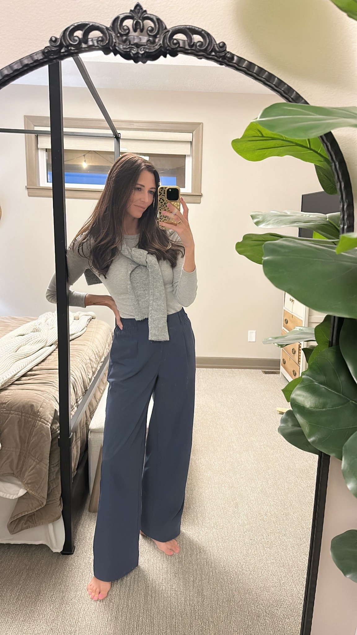 Amazon long sleeve shirt 
Grey cardigan 
Beyond yoga work pants 

#LTKWorkwear