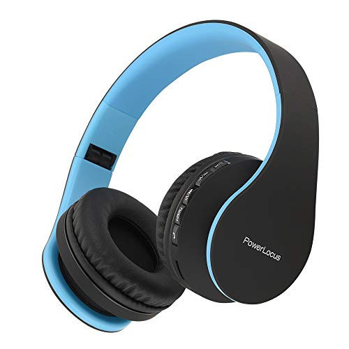 PowerLocus Wireless Bluetooth Over-Ear Stereo Foldable Headphones, Wired Headsets with Built-in Microphone for iPhone, Samsung, LG, iPad (Black/Blue) | Amazon (US)