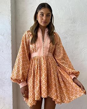 Aox Women Button Down Shift Swing Dress Ruffle Sleeve Tunic Midi Sundress Pockets Mini Skirt with... | Amazon (US)