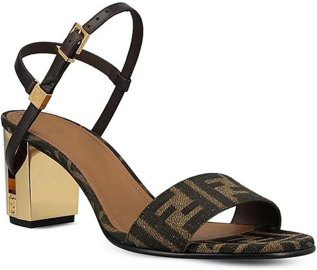 bbruriy Hollow Metal Heel Sandals for Womens Open Toe Chunky Low High Heels with Metal Buckle Ank... | Amazon (US)