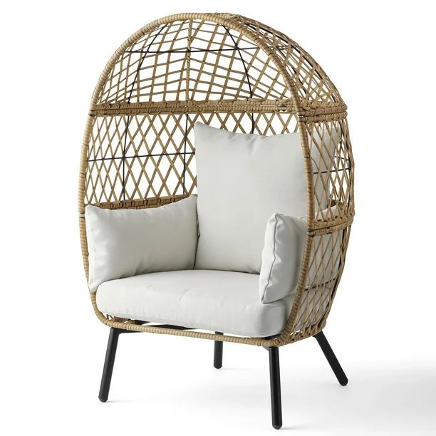 Better Homes & Gardens Kid's Ventura Outdoor Wicker Stationary Egg Chair  with Cream Cushions - W... | Walmart (US)