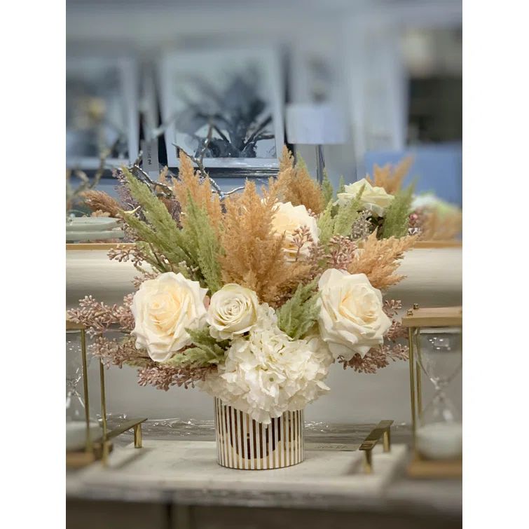 Roses and Hydrangea Floral Arrangement in Vase | Wayfair Professional