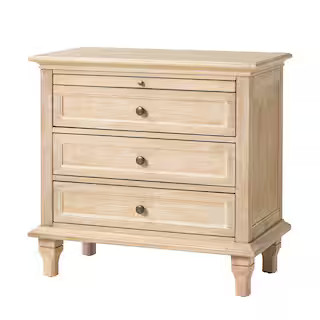 JAYDEN CREATION Julia Natural 27 in. H Traditional 3-Drawer Solid Wood Legs Nightstand with Charg... | The Home Depot