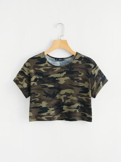 SHEIN Camo Print Crop Tee | SHEIN