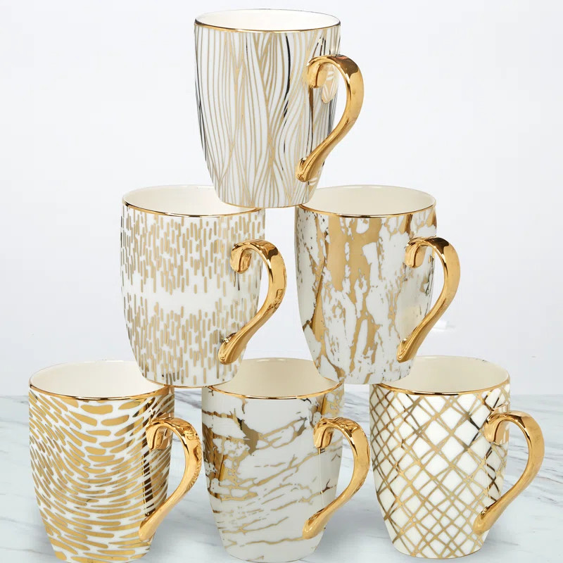 Certified International Matrix Set Of 6  Gold Plated Mugs | Wayfair North America