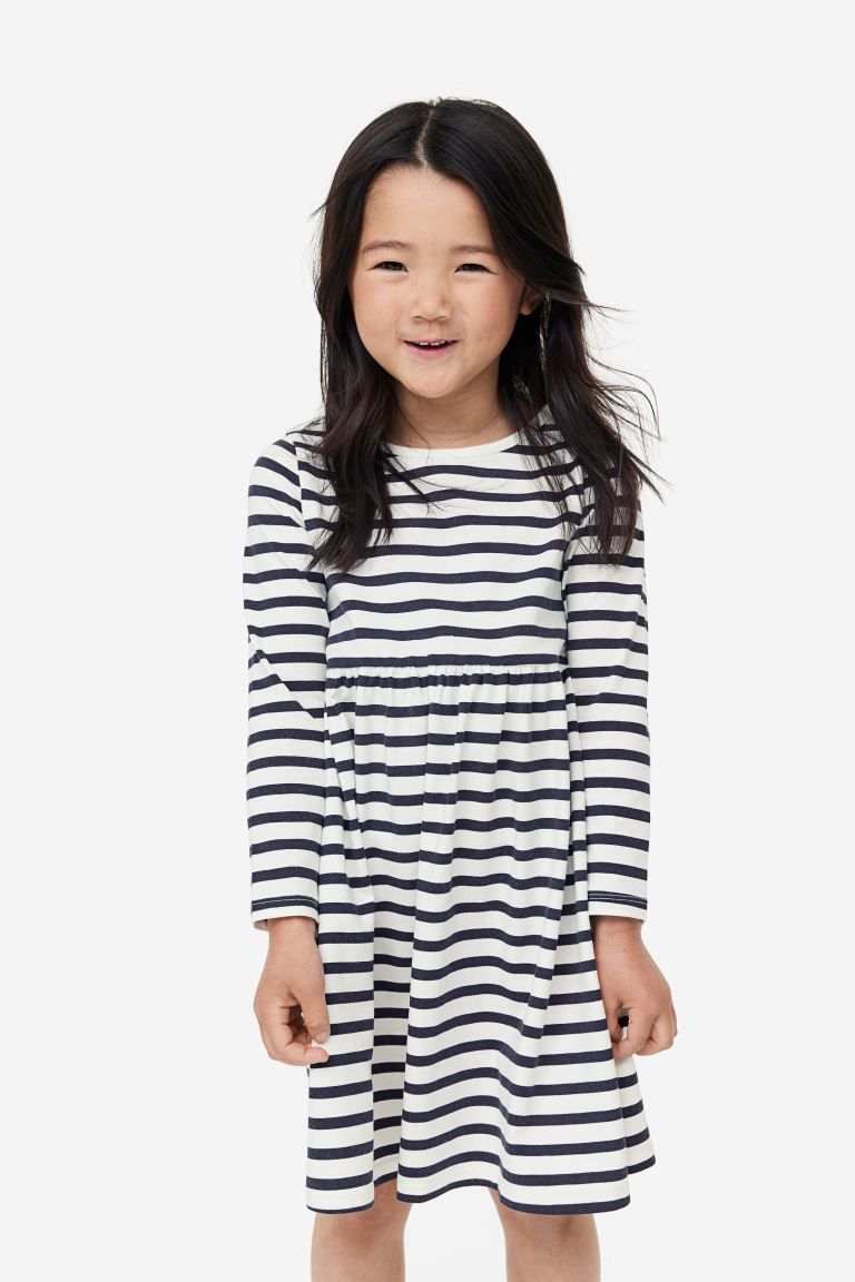 Patterned Cotton Dress - Dark blue/striped - Kids | H&M US | H&M (US + CA)