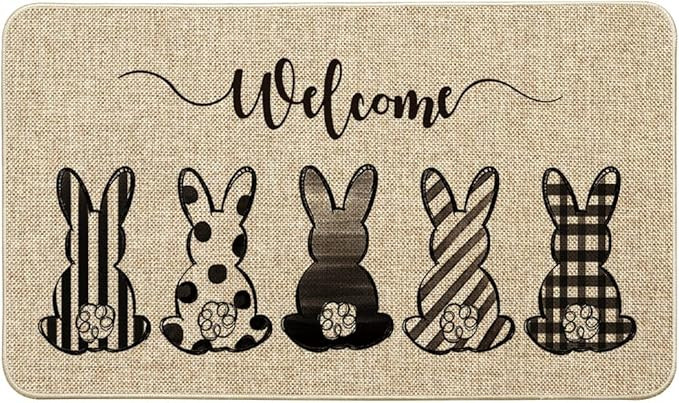Artoid Mode Cute Bunny Sketch Buffalo Plaid Stripes Dot Welcome Easter Doormat, Seasonal Spring S... | Amazon (US)