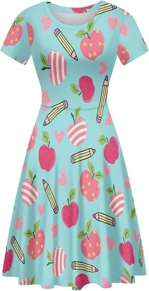 AmzPrint Women Teacher Spring Dresses Notebook Pencil Print Casual Work Regular Fit Gradient Scho... | Amazon (US)
