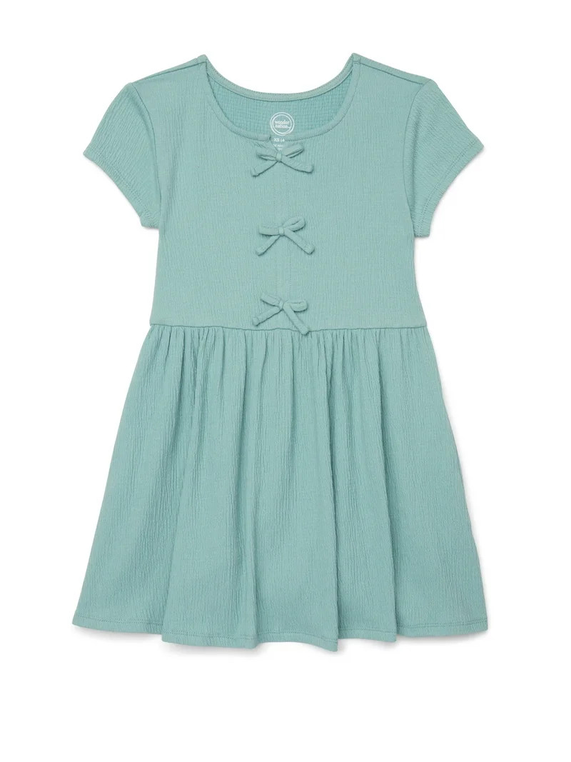 Wonder Nation Girls Bow Front Skater Dress with Short Sleeves, Sizes 4-18 & Plus | Walmart (US)