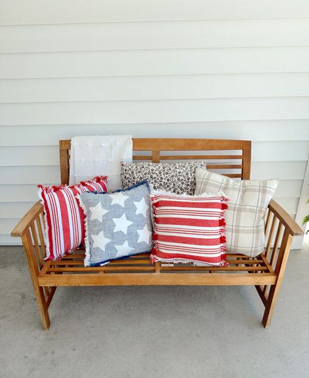 4th of July porch bench. Throw pillows from Home Goods come in a set of 3. Also linked my Overstock outdoor bench/set as well!

#LTKunder100 #LTKhome #LTKSeasonal