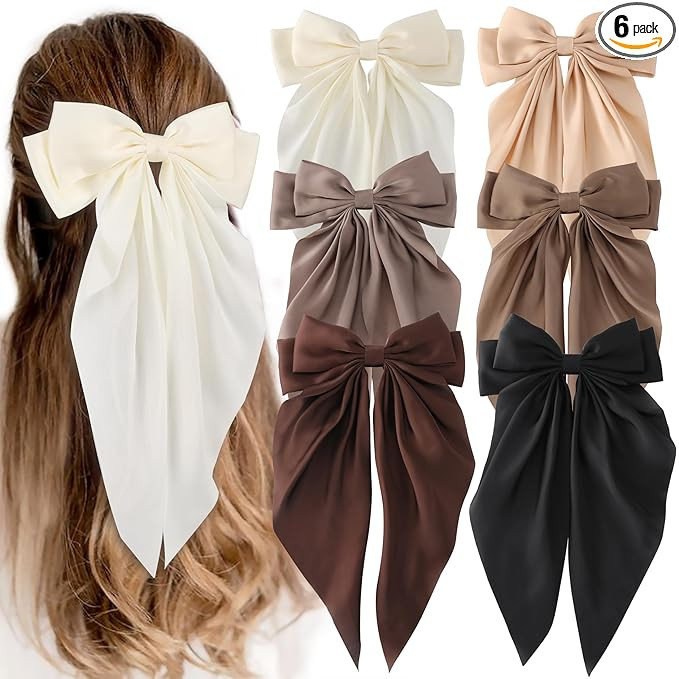 6 PCS Hair Bows for Women, Big Bow Hair Clips for Girls, Silky Satin Hair Bows Clips Oversized Lo... | Amazon (US)