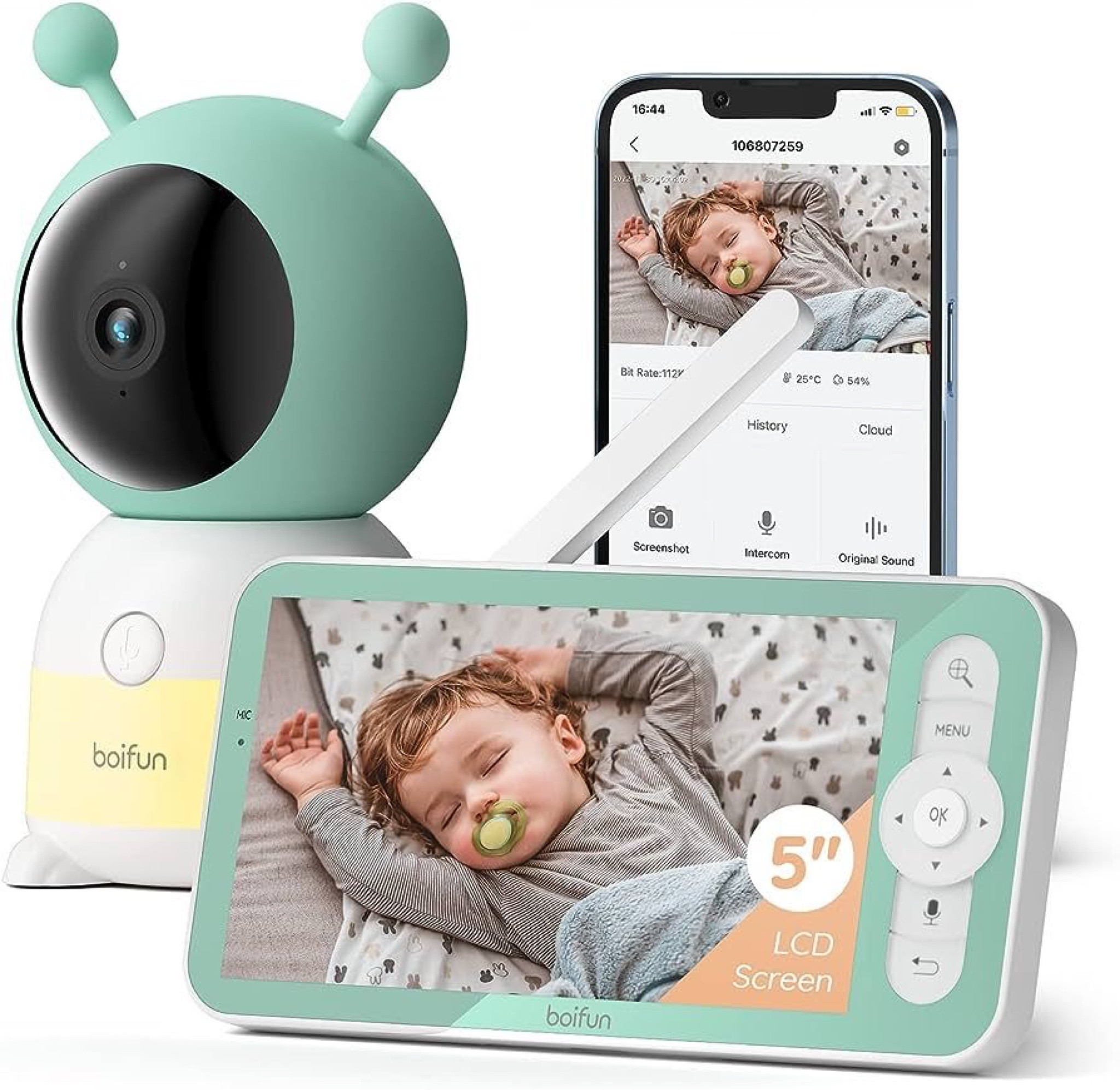 This baby monitor had great reviews overall and also is SO CUTE! 

Some of its best features are that you can view everything from both the monitor screen AND from your phone (you just download an app). Also you can control the camera from both the monitor and the app and move it around in the room so it doesn’t have to stay on a fixed point. 