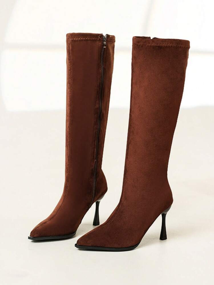 Fall/Winter 2025 New Pointed Toe High Heel Thigh High Boots, Women's Slim Heel Tall Boots, Black High Heels,Burgundy Heels | SHEIN