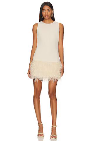 Alice + Olivia Coley Feather Dress in Champagne from Revolve.com | Revolve Clothing (Global)