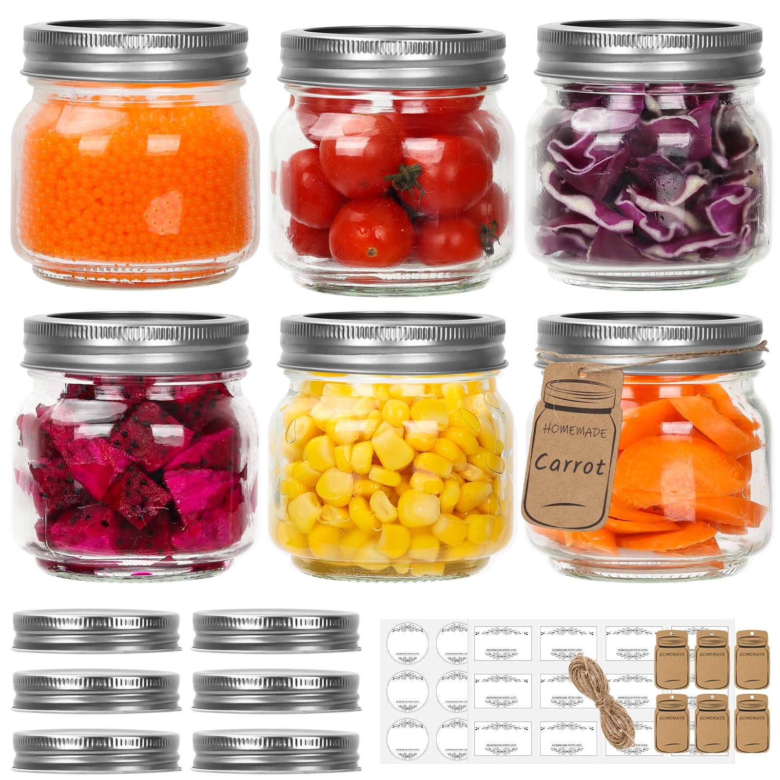 Eathtek Small Mason Jars 8oz/240ml with Regular Lids, 6 Pack Glass Canning Jars With Labels, Mini... | Amazon (US)