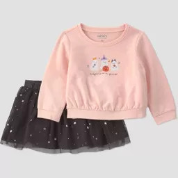 Carter's Just One You\u00ae Baby Girls' 2pc Fleece Ghost Sweatshirt and Tuti Skirt Set - Black/Pi... | Target