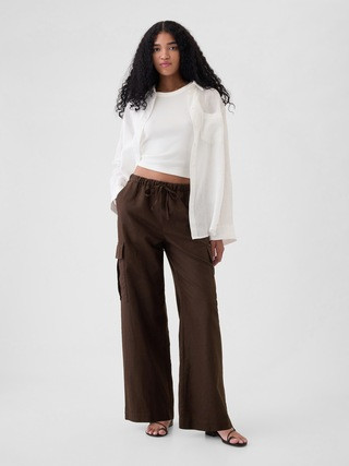 Mid Rise Linen-Cotton Pull-On Cargo Pants | Gap (US)