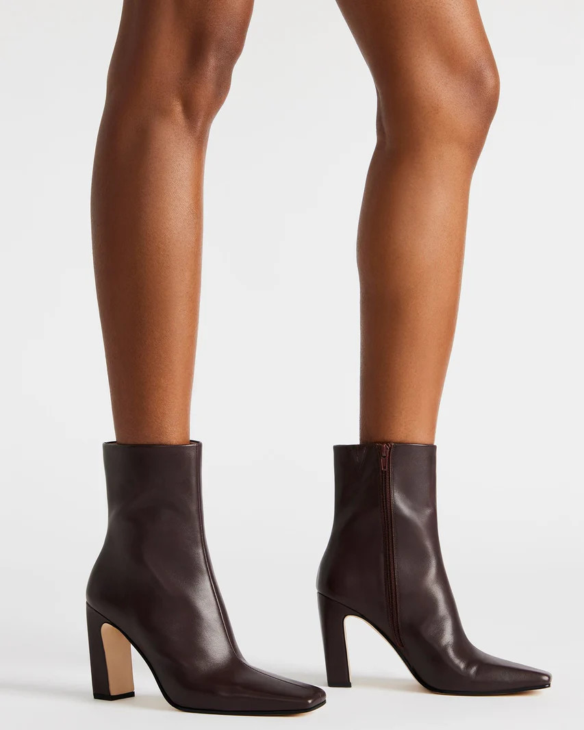 LIZABELLE Brown Leather Square Toe Ankle Boot | Women's Booties | Steve Madden (US)