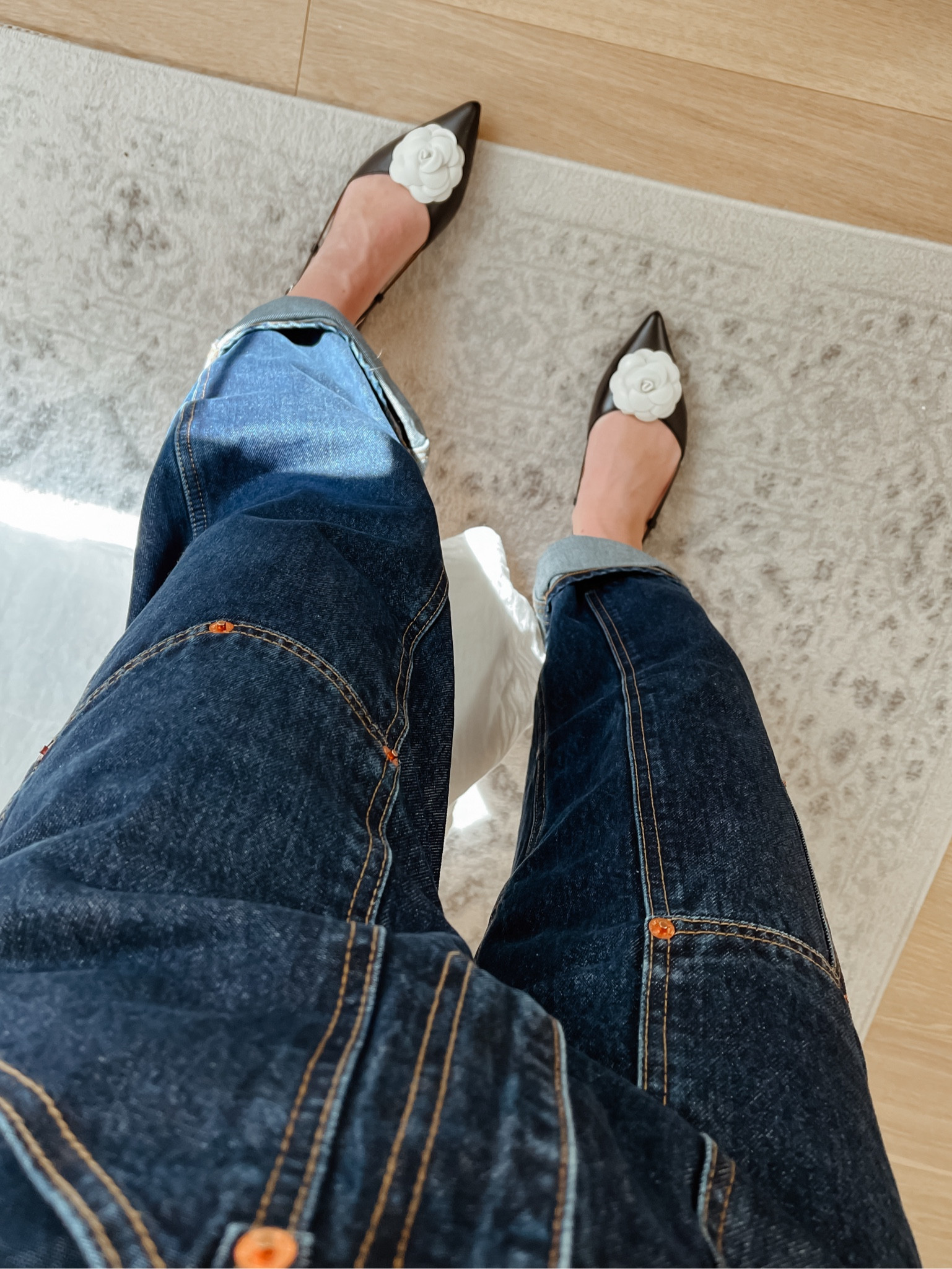 Jeans & flats run TTS. 