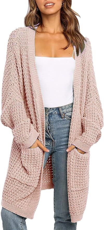 BTFBM Women Long Sleeve Open Front Plain Knit Cardigan Fashion Color Block Striped Slouchy Loose ... | Amazon (US)