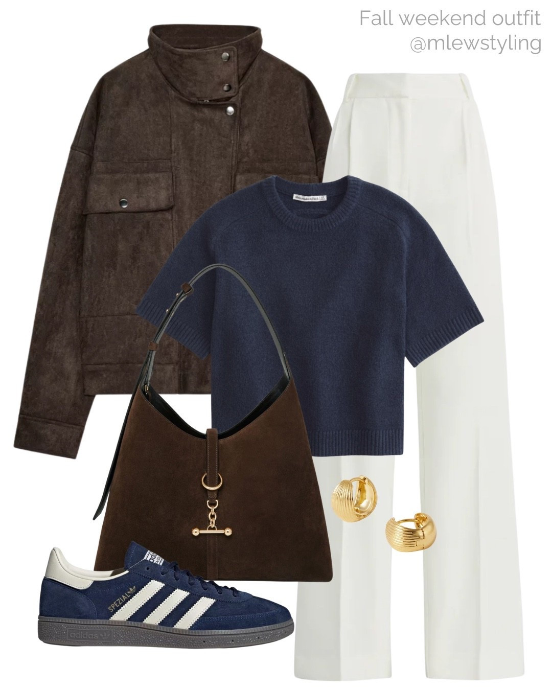 Fall outfit for the weekend with chocolate brown suede & navy blue 💙🍫

Tags: new in Zara suede jacket, navy Abercrombie sweater tee, white tailored trousers, favorite daughter pants, blue adidas gazelle sneakers, brown suede shoulder bag, elevated everyday look, autumn fashion, causal workwear, office outfit 

#LTKShoeCrush #LTKWorkwear #LTKItBag