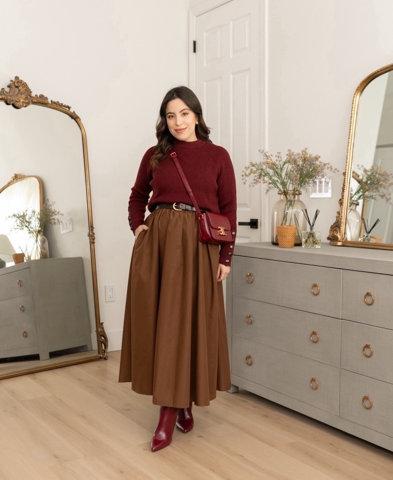 If you need a great budget piece for $40 to carry your style from fall right into winter, this dress is it! It looks so good styled for the colder weather here with a comfy burgundy sweater and tall boots to achieve that Dark Academia aesthetic.

earth tone elegance, statement piece, elevated basics, classy chic, dressy look, old money vibes, modest fashion, trendy handbags

#LTKSeasonal #LTKFindsUnder50 #LTKU