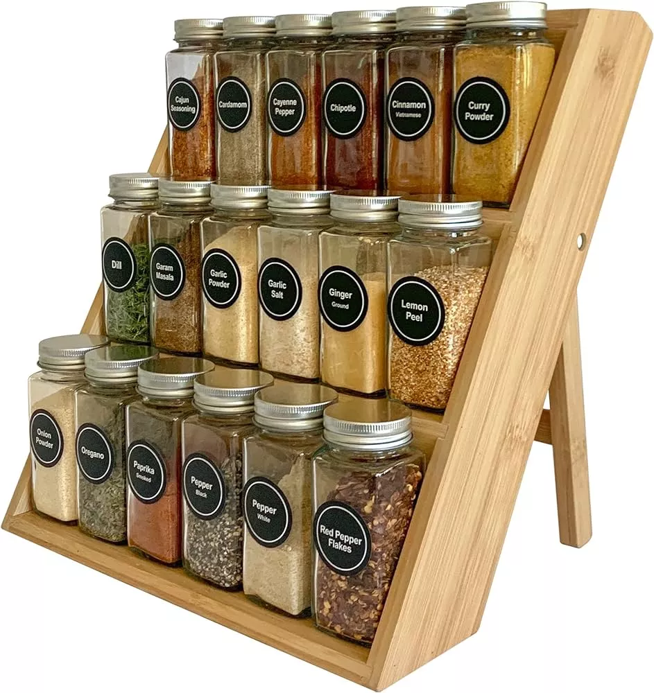 Simhoo Bamboo Spice Rack In-Drawer Kitchen Cabinet Spice 18 Bottle Holder for Storage/Organizer 3-Tier