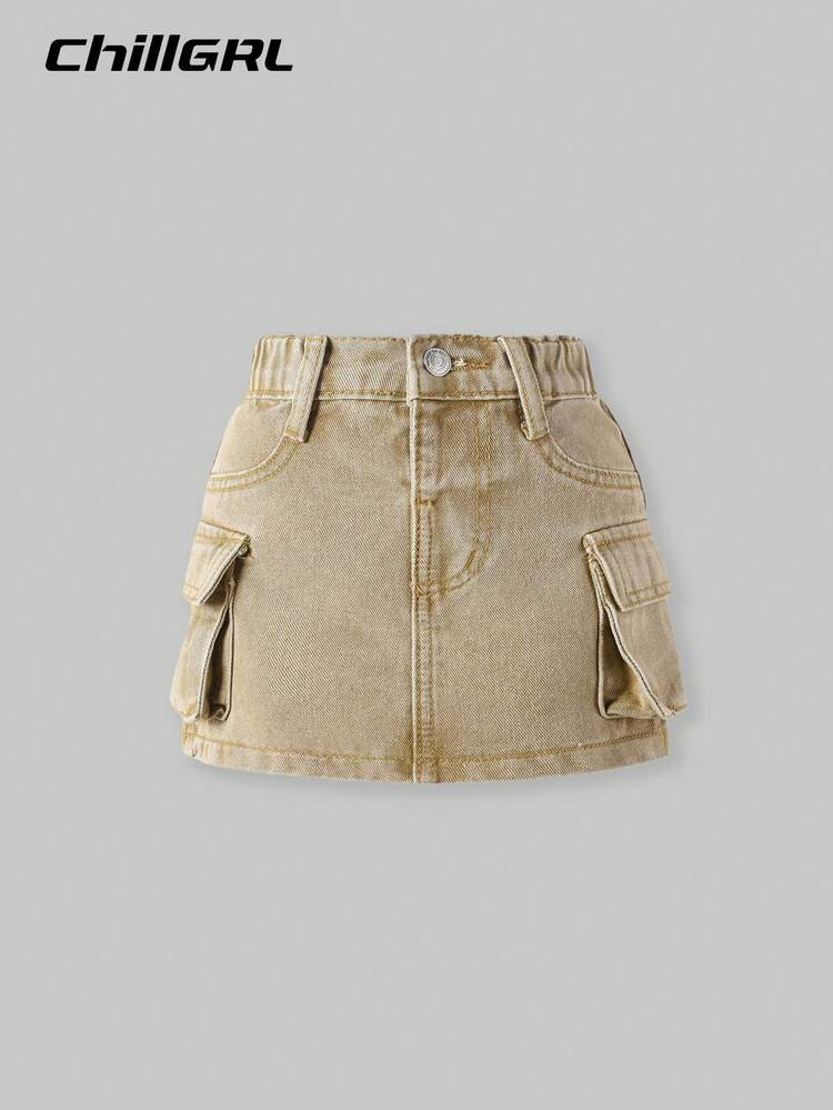 SHEIN Young Girl Casual Loose Simple Multi-Pocket Denim Skirt, School, Campus, College Summer Hol... | SHEIN