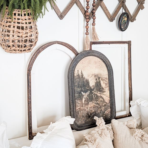 Arched Wood Frame Deer Print | Antique Farm House