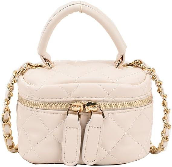 Quilted Crossbody Bag Mini Vanity Case for Women with Chain Strap Trendy Top Handle Satchel Purse | Amazon (US)