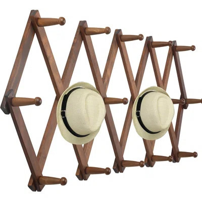 Accordion Wall Hanger,Expandable Wooden Coat Rack Wall Mounted,Hat Rack For Wall,Accordion Hook Rack For Hats,Caps,16 Peg Hooks,Walnut Color | Wayfair North America