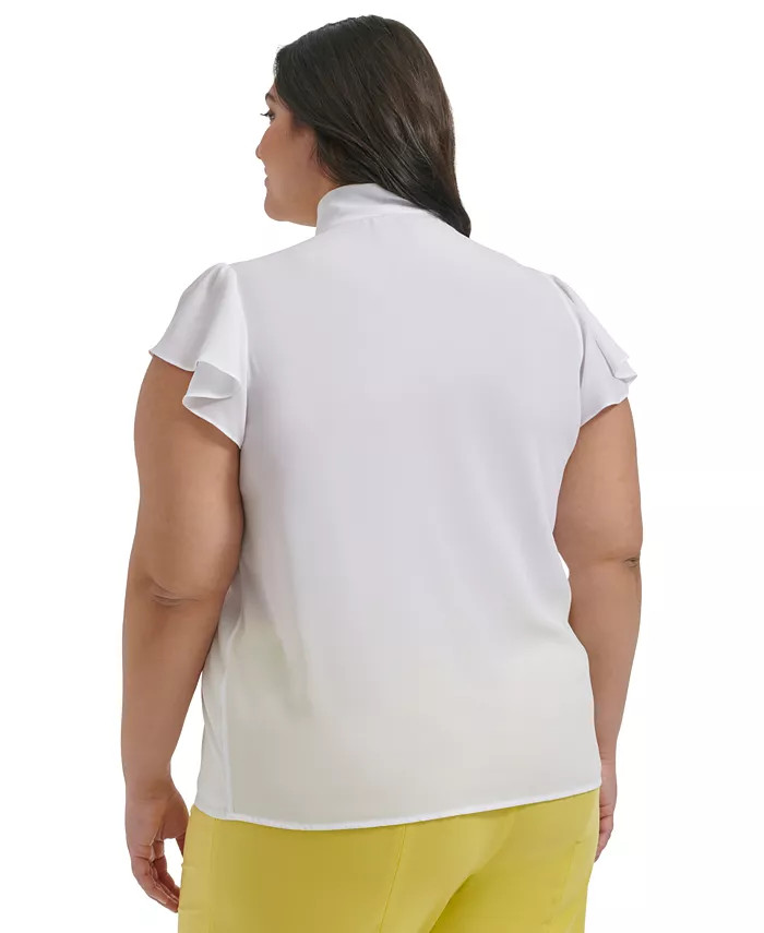 Plus Size Solid-Color Tie Cap-Sleeve Blouse | Macy's