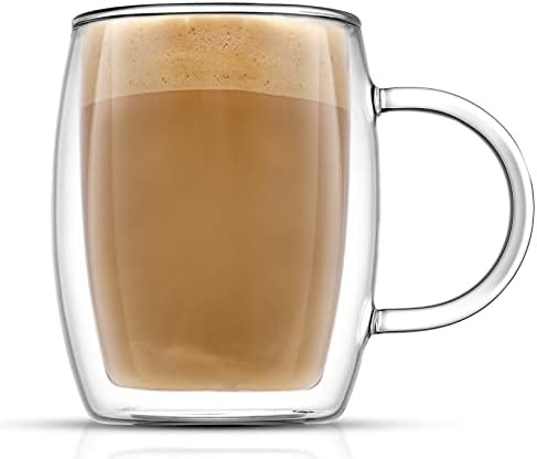 JoyJolt Double Wall Glass Coffee Mugs - 13.5oz Double Walled Glasses, Thermal Borosilicate Glass ... | Amazon (US)