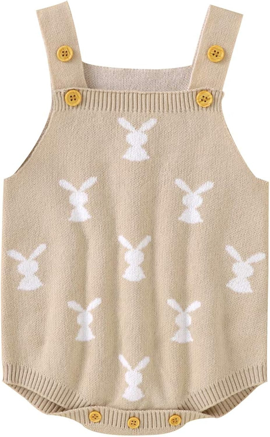 Baby Girl Boy Easter Bunny Romper Sleeveless Knitted Bodysuit Jumpsuit My 1st Easter Outfit Cute Clo | Amazon (US)