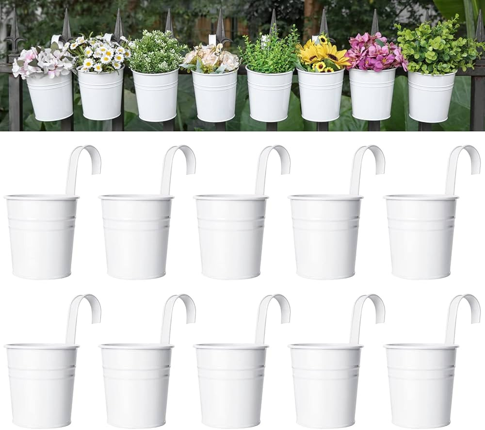 Dahey 10 Pcs Hanging Flower Pots Metal Iron Bucket Planter for Railing Fence Balcony Garden Home ... | Amazon (US)