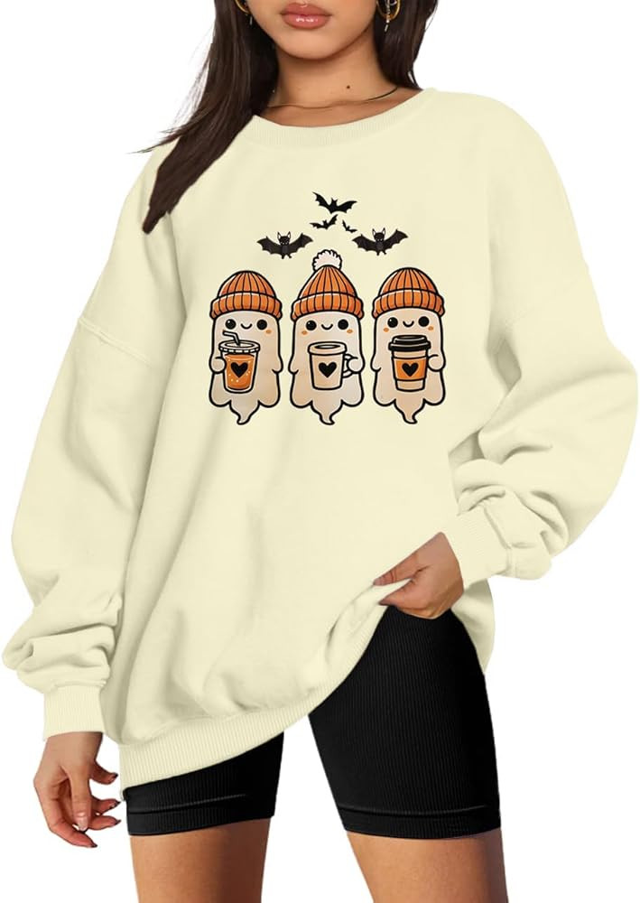 KIDDAD Halloween Sweatshirts for Women: Halloween Ghost Sweatshirt Cute Spooky Season Sweater Fal... | Amazon (US)